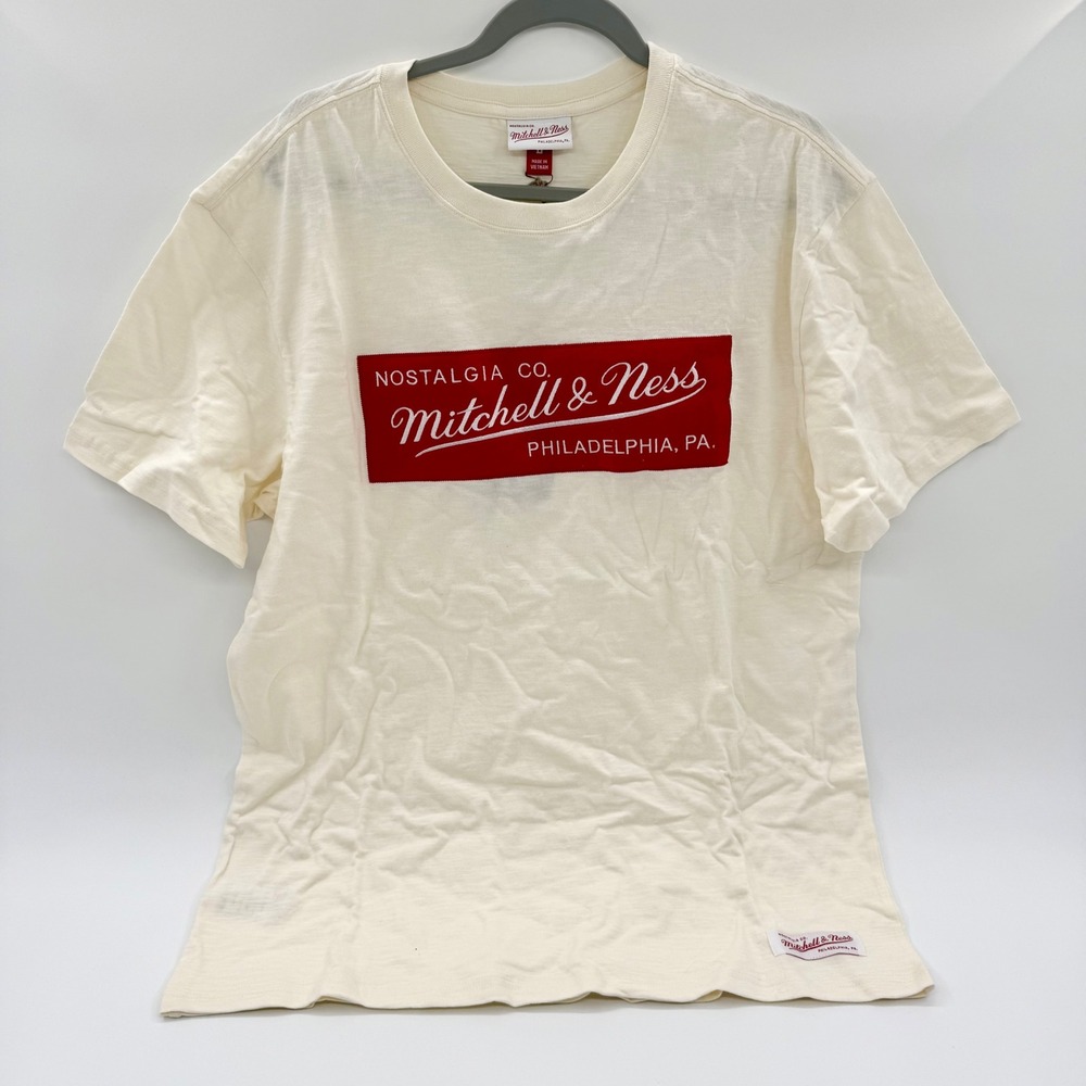 Mitchell & Ness Heritage SS Slub‎ Tee Vintage Logo Cream Mens L FC8332-MNNCRSC